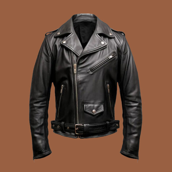Men's Black Biker Genuine Leather Jacket