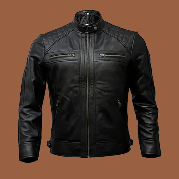 Men’s Timber Style Padded Shoulder Black Leather Jacket