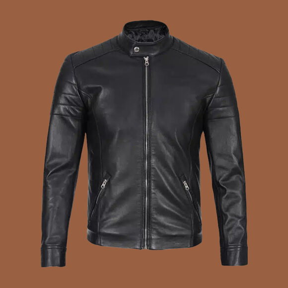 Men's Classic Black Leather Cafe Racer Jacket