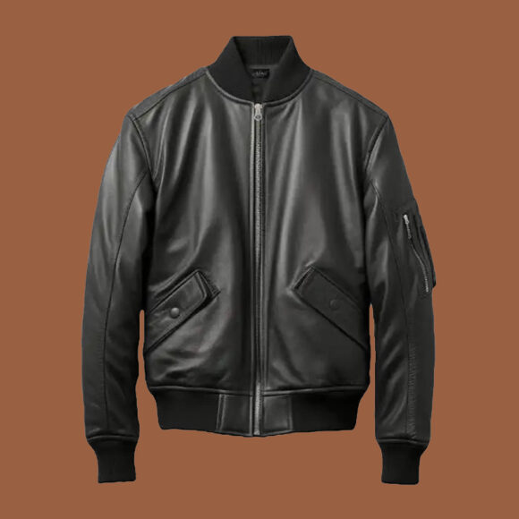 Black Bomber Leather Jacket for Men