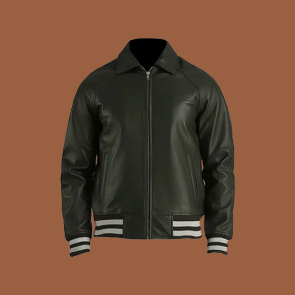 Men's Green Leather Varsity Jacket