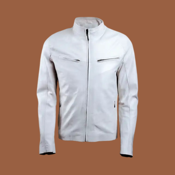 Men’s White Slim Fit Leather Jacket