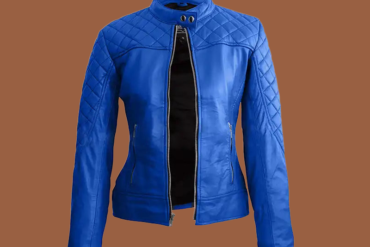 Blue quilted women’s premium leather jacket