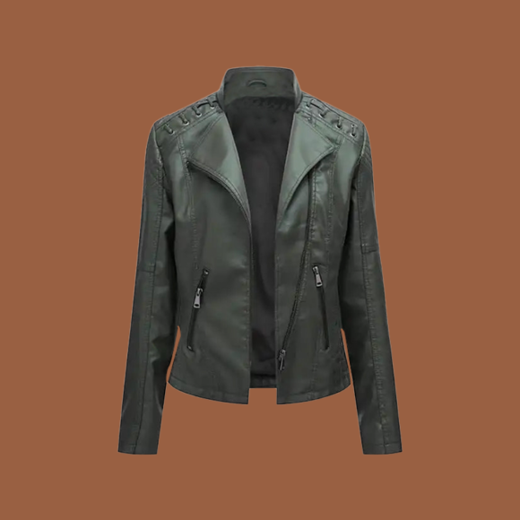 Women’s army green moto leather jacket