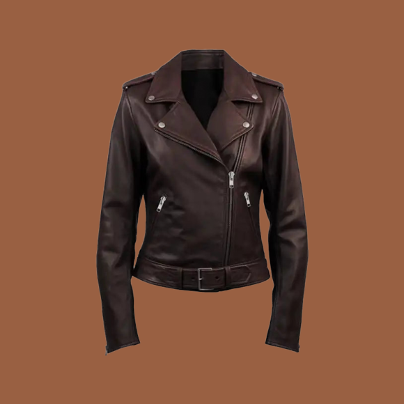Women’s dark brown biker leather jacket