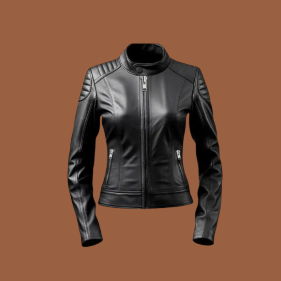 Women’s black café racer leather jacket