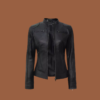 Women’s black café racer real leather jacket