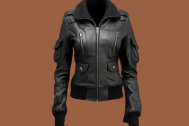 Women’s black leather bomber jacket in black