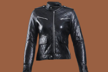 Women’s black leather puffer jacket