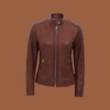 Women’s brown quilted biker leather jacket