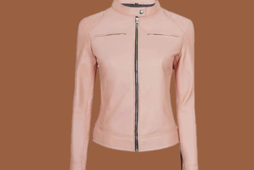 Women’s light pink café racer leather jacket