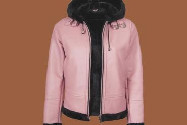 Women’s pink leather hooded shearling jacket