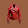 Women’s red biker leather jacket