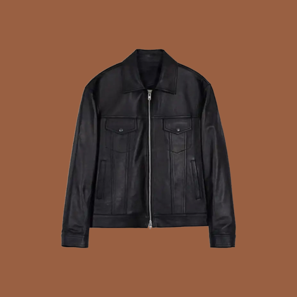 Women’s retro zip-up side-zipper leather jacket