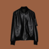 Women’s sheepskin black leather bomber jacket