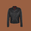 Women’s simple moto black leather jacket in black