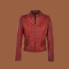 Women’s simple moto red leather jacket
