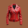 Women’s slim-fit red biker leather jacket