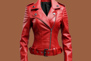 Women’s slim-fit red biker leather jacket