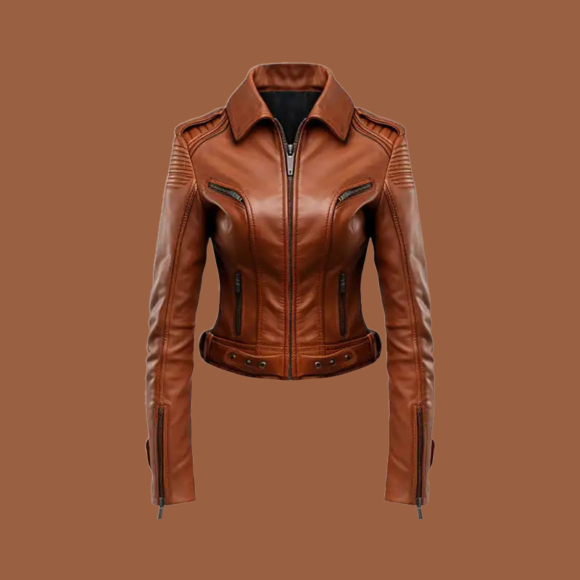 Women’s stylish brown leather jacket