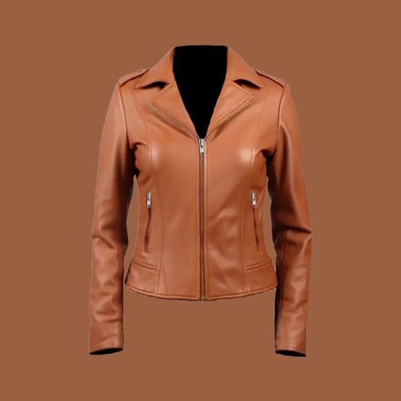 Women’s tan biker leather jacket