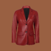 Women’s two‑button red leather blazer jacket