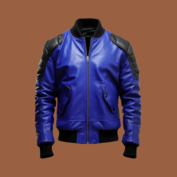Men's Blue & Black Bomber Leather Jacket