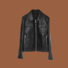 Women’s black zip-up leather jacket