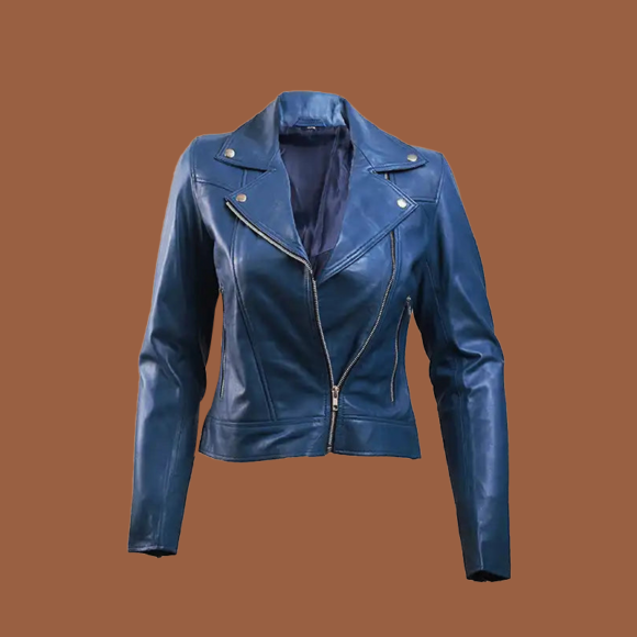 Women’s blue leather biker jacket