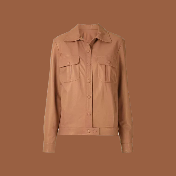 Women’s brown leather trucker jacket