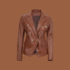 Women’s double-breasted brown leather blazer jacket