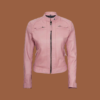 Women’s pink diamond quilted café racer leather jacket