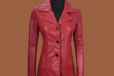 Women’s red real leather blazer jacket