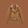 Women’s tan-brown belted moto leather jacket