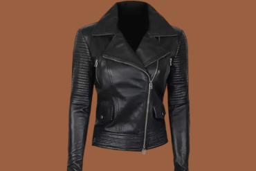 Women’s asymmetrical quilted biker leather jacket in black