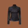 Women’s black quilted café racer leather jacket