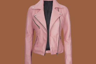 Women’s moto‑style pink leather jacket with asymmetrical zip