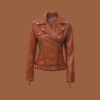 Women’s tan café racer leather jacket