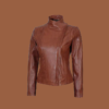 Women’s asymmetrical tan biker leather jacket