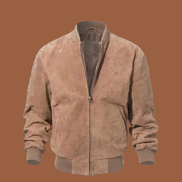 Men's Camel Brown Suede Bomber Leather Jacket