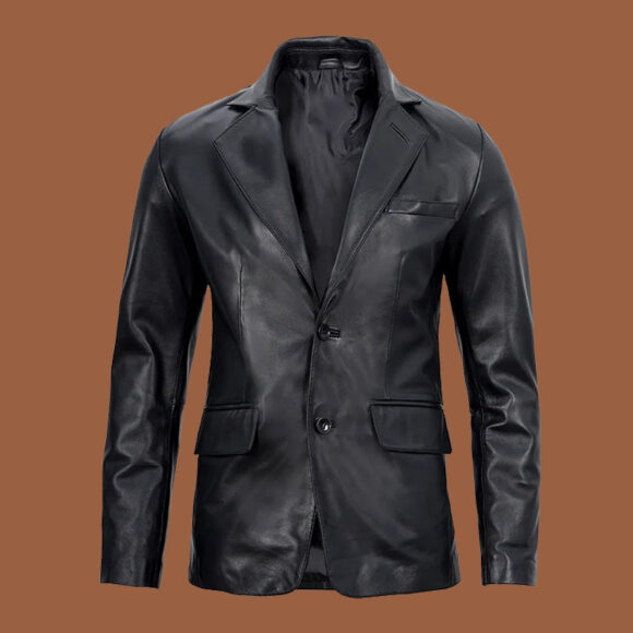 Men's Black Leather Blazer Jacket