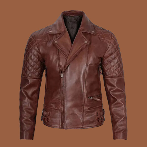 Men's Dark Brown Quilted Asymmetrical Biker Leather Jacket