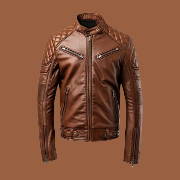 Men' Brown Racer Cafe Moto Leather Jacket
