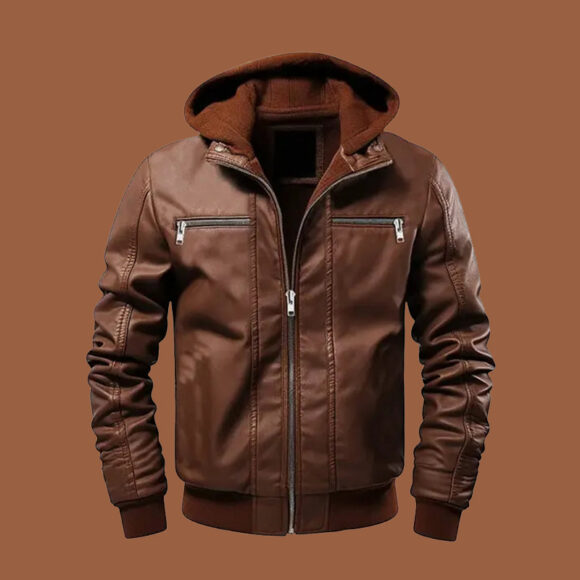 Men's Ethan Brown Hooded Leather Jacket