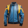 Men’s Blue and Yellow Leather Jacket by BFI Leathers