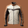 Men’s Coffee Brown Beige Leather Jacket by BFI Leathers