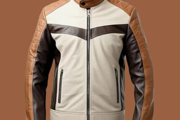 Men’s Coffee Brown Beige Leather Jacket by BFI Leathers