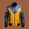Men’s Mustard Yellow Blue Leather Jacket by BFI Leathers