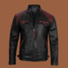 Men’s quilted black and maroon leather cafe racer jacket