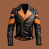 Men’s Orange Black Leather Jacket by BFI Leathers